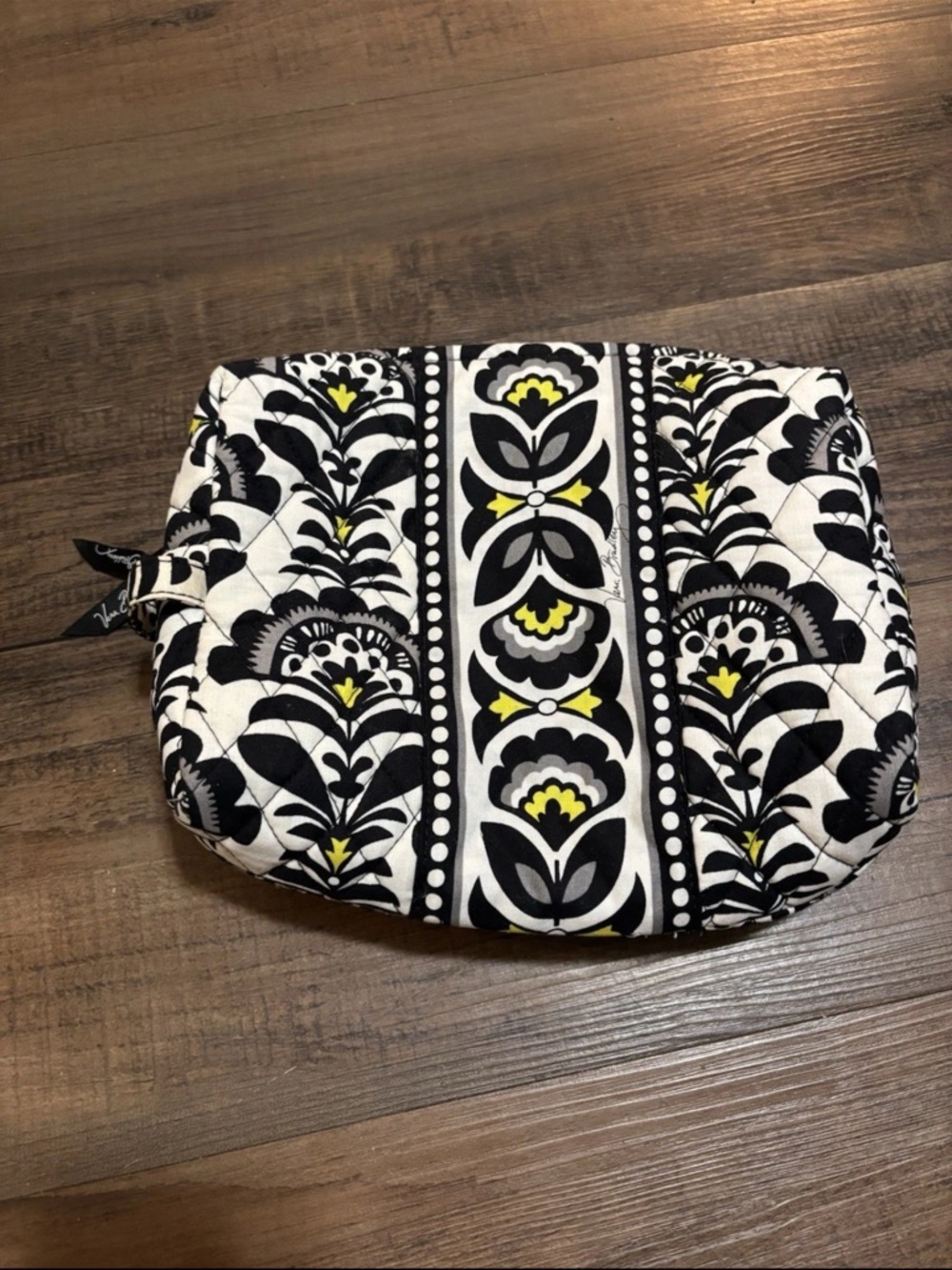 Retired Fanfare Vera Bradley Black White Yellow Quilted Cosmetic Bag